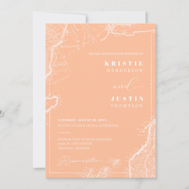 Convites Casamento de Fotografia do Código QR do Peach Retr (Frente)