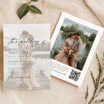 Convites Casamento de Fotografia do Código QR do Script Ele<br><div class="desc">Este Simples Convite de Casamento de Código QR de Script Elegante com duas fotos de sobreposição sem fôlego do casal feliz sobreposto com o script elegante.</div>