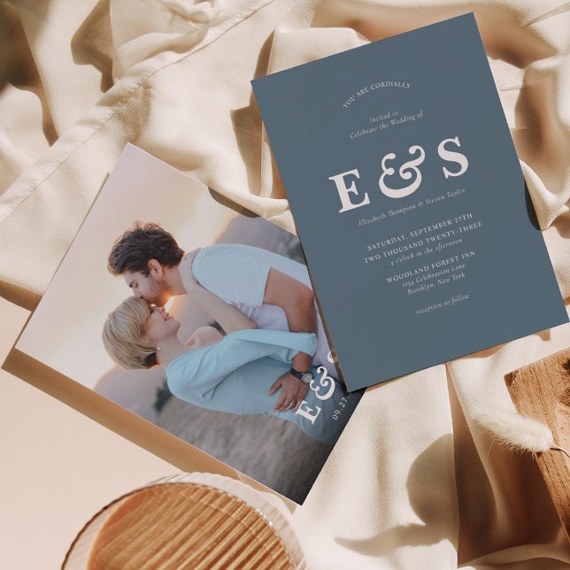 Convites Casamento de Fotografia do Elegante Chic Dusty Blu (Criador carregado)