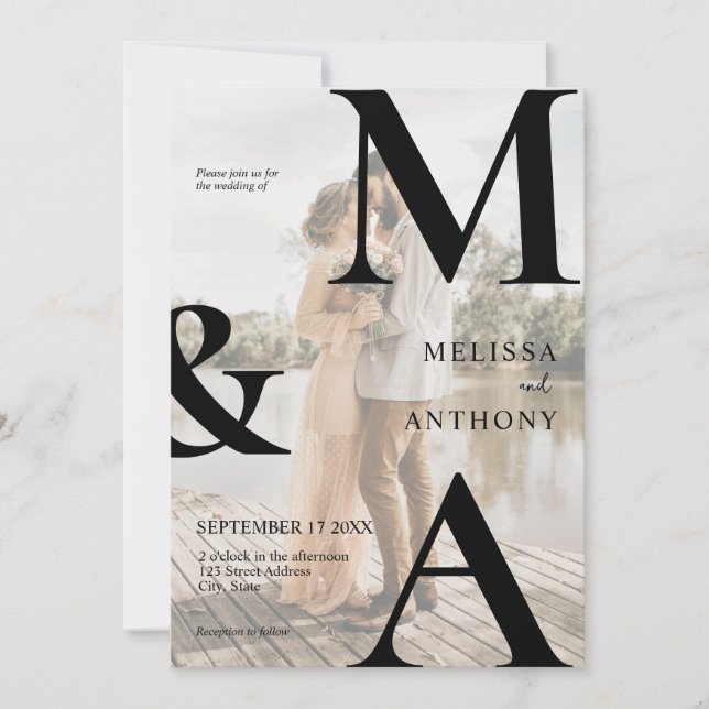 Convites Casamento de Fotografia do Modern Faux Vellum Mono (Frente)