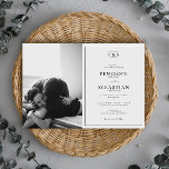 Convites Casamento de Fotografia do Monograma Branco e Pret<br><div class="desc">Um convite de casamento de fotos monograma tradicional, simples e elegante minimalista. Que apresenta uma sigla de monograma preto e branco. Com a tipografia de script preto formal e profissional em fundo branco clássico com quadro de borda. Também uma foto personalizável que mudaria por padrão para preto e branco. Barato...</div>