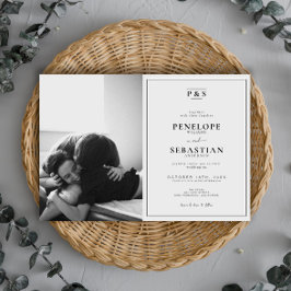 Convites Casamento de Fotografia do Monograma Branco e Pret