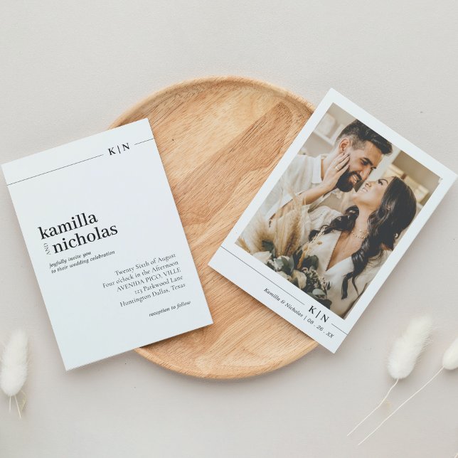 Convites Casamento de Fotografia do Monograma Chic Moderno (Criador carregado)