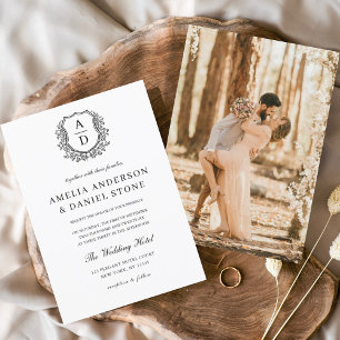 Convites Casamento de Fotografia do Monograma de Crest Flor