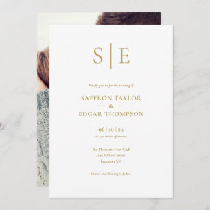 Convites Casamento de Fotografia do Monograma Dourado Moder