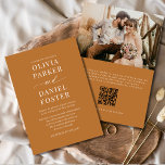 Convites Casamento de Fotografia Elegante do Código QR do B<br><div class="desc">Este convite de casamento de bronze de cobre de vassoura irradia calor, elegância e sofisticação natural. Os tons metálicos ricos criam um aspecto luxuoso, mas em terra, enquanto o layout moderno o mantém limpo e fácil de personalizar. Sua foto de casal pessoal adiciona um toque sincero e íntimo, e o...</div>