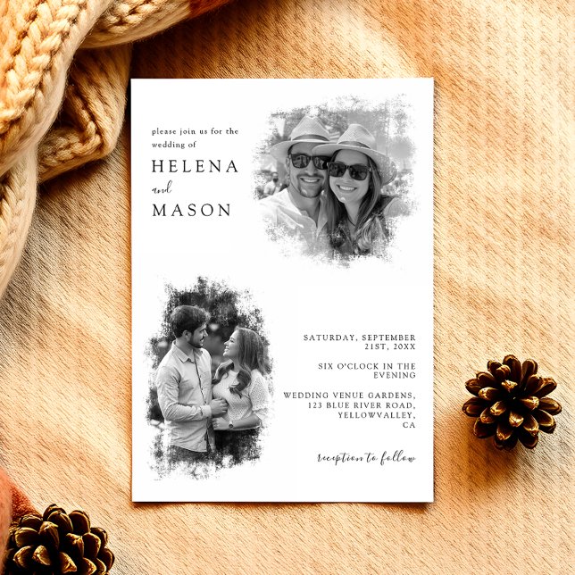 Convites Casamento de Fotografia em Branco e Preto Moderno (Criador carregado)