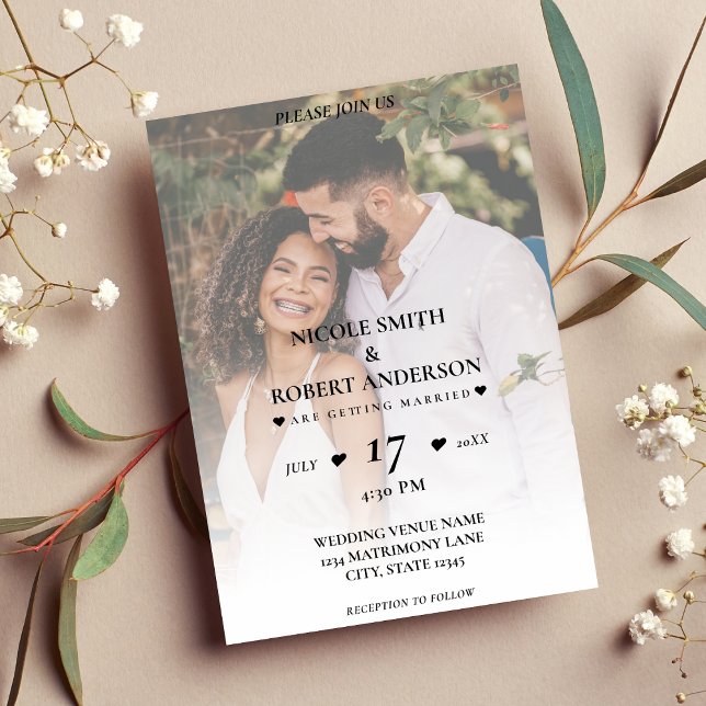 Convites Casamento de Fotografia em Segundo Plano do Simple (Simple White Ombre Background Photo Wedding Invitation)
