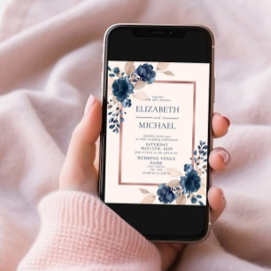 Convites Casamento de Fotografia Floral Azul Cor-de-Rosa ro