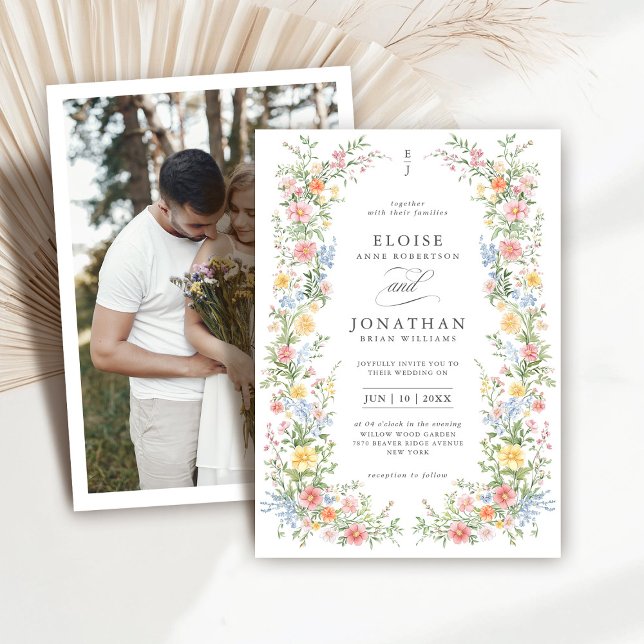 Convites Casamento de Fotografia Foral do Primavera de Past (Soft Pastel Ornate Spring Floral Photo Wedding Invitation)