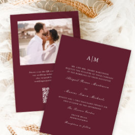 Convites Casamento de Fotografia QR Rsvp Burgundy