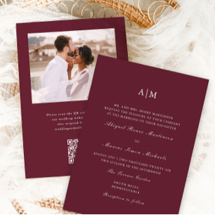 Convites Casamento de Fotografia QR Rsvp Burgundy
