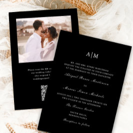 Convites Casamento de Fotografia QR Rsvp do Elegante Black