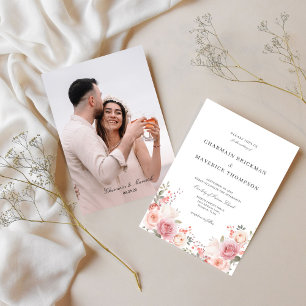 Convites Casamento de Fotografia Rosa Floral Elegante