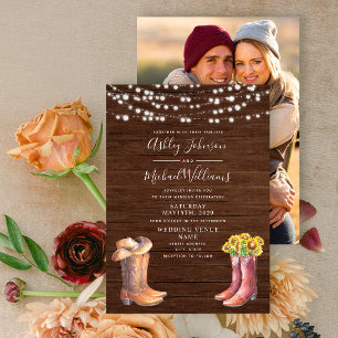 Convites Casamento de Fotografia Rustic Sunflower Western