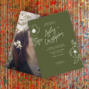 Convites Casamento de Fotografia Verde de Moss Botânico Flo