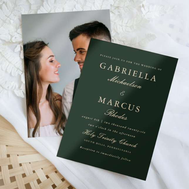 Convites Casamento de Fotografia Verde Simples e Elegante (Criador carregado)