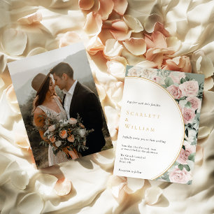 Convites Casamento de Fotografia Vintage Verde com o Rosa D