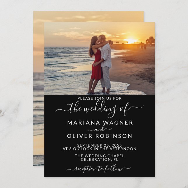 Convites Casamento de Fotografias a Preto e Branco (Frente/Verso)