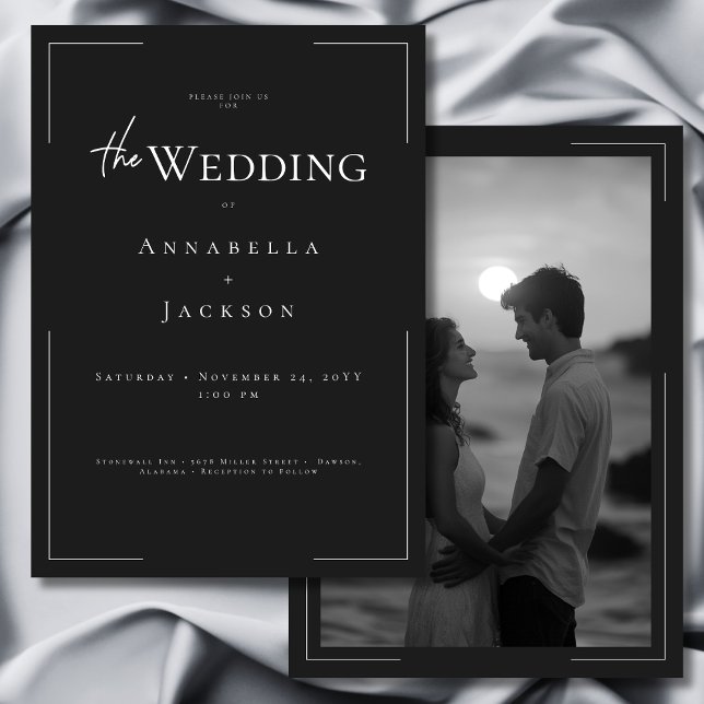 Convites Casamento de Fotografias a Preto e Branco com Tipo (Minimal Typography Black & White Photo Wedding Invitation)