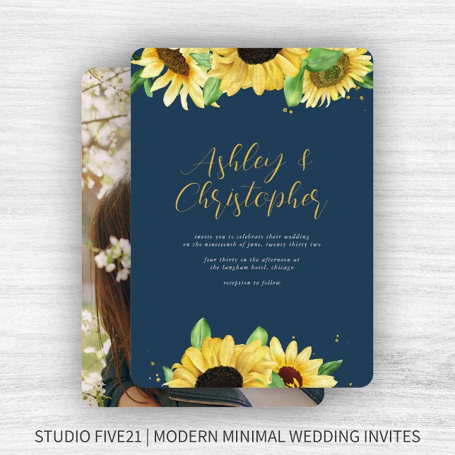 Convites Casamento de Fotografias Azuis de Marinho Rústico  (Criador carregado)