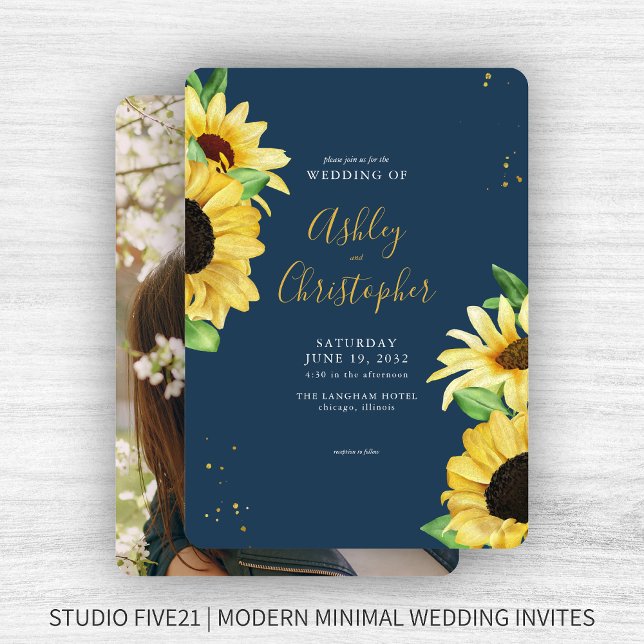 Convites Casamento de Fotografias Azuis de Marinho Rústico  (Criador carregado)