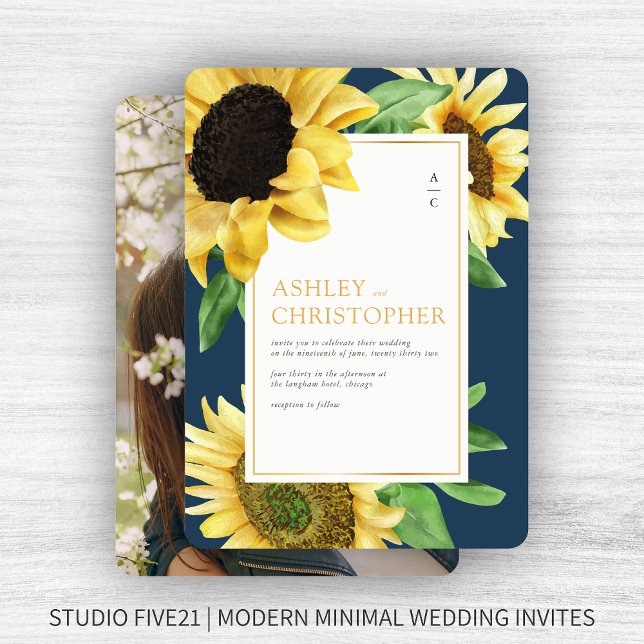 Convites Casamento de Fotografias Azuis de Marinho Rústico  (Criador carregado)