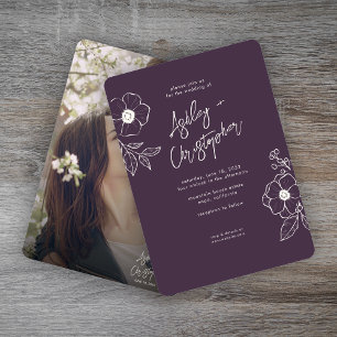Convites Casamento de Fotografias Botânicas Purple Floral M