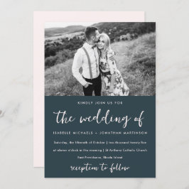 Convites Casamento de Fotografias com Blush Azul Mínimo Sim