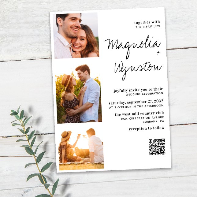 Convites Casamento de Fotografias com Código QR Moderno Sim (Criador carregado)