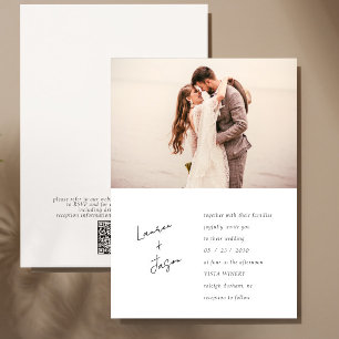 Convites Casamento de Fotografias com Código QR Preto e Bra