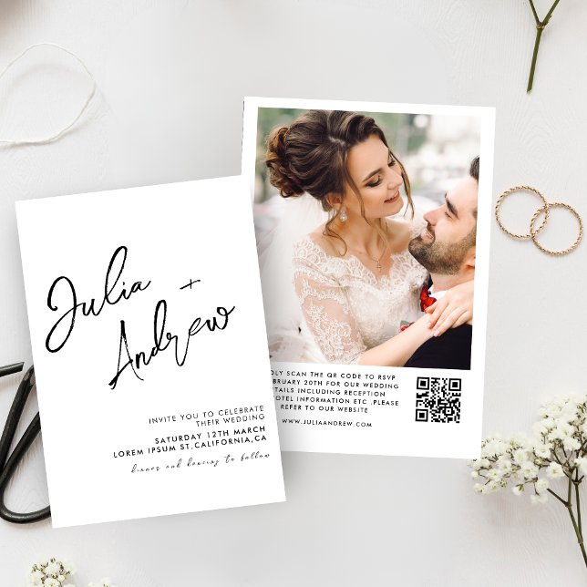 Convites Casamento de Fotografias com Código QR Preto e Bra (Criador carregado)