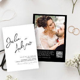Convites Casamento de Fotografias com Código QR Preto e Bra