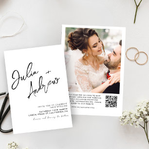 Convites Casamento de Fotografias com Código QR Preto e Bra