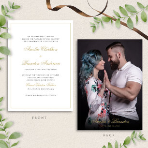 Convites Casamento de Fotografias com Dourado e Preto Cláss