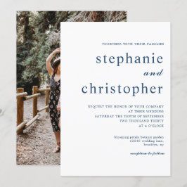 Convites Casamento de Fotografias com Script Azul Moderno M