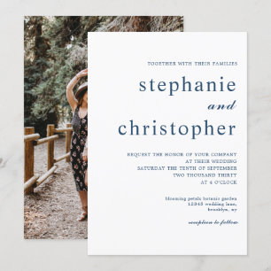 Convites Casamento de Fotografias com Script Azul Moderno M