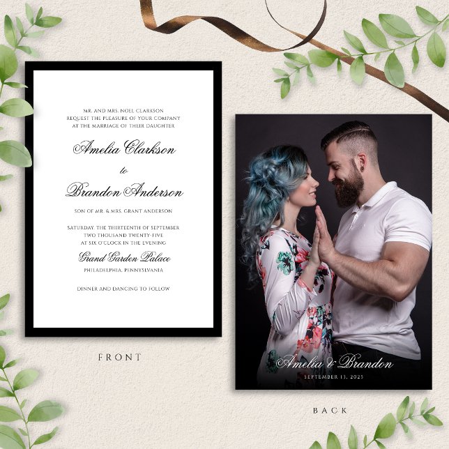 Convites Casamento de Fotografias com Script Branco e Preto (Criador carregado)