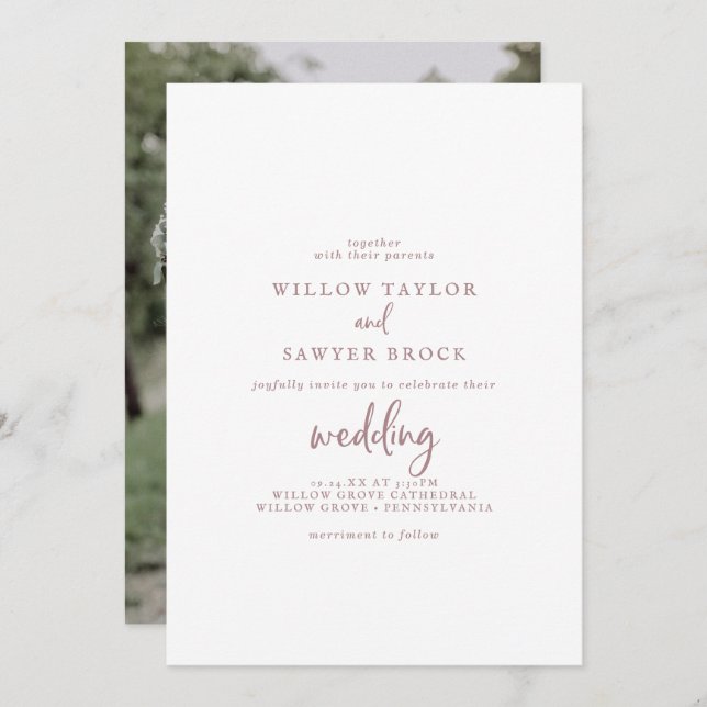 Convites Casamento de Fotografias com Script Dourado Rustic (Frente/Verso)