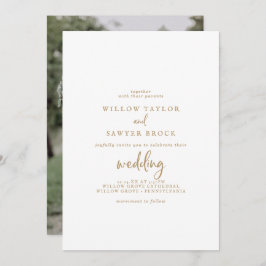 Convites Casamento de Fotografias com Script Dourado Rustic