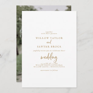 Convites Casamento de Fotografias com Script Dourado Rustic