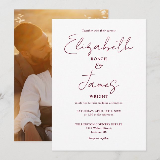 Convites Casamento de Fotografias com Script Minimalista Bu (Frente/Verso)