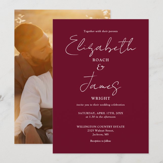 Convites Casamento de Fotografias com Script Minimalista Bu (Frente/Verso)