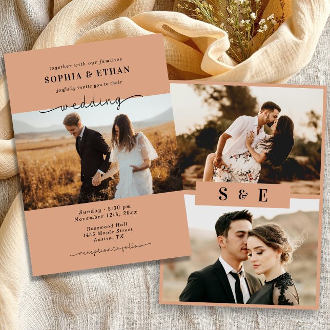Convites Casamento de Fotografias com Script Moderno Rustic (Criador carregado)