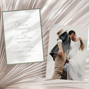 Convites Casamento de Fotografias com Script Verde Simples 
