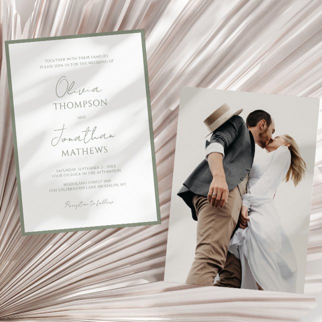 Convites Casamento de Fotografias com Script Verde Simples  (Criador carregado)