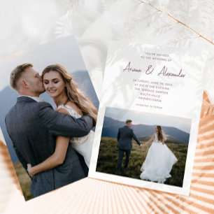 Convites Casamento de Fotografias com Simples Script Purple