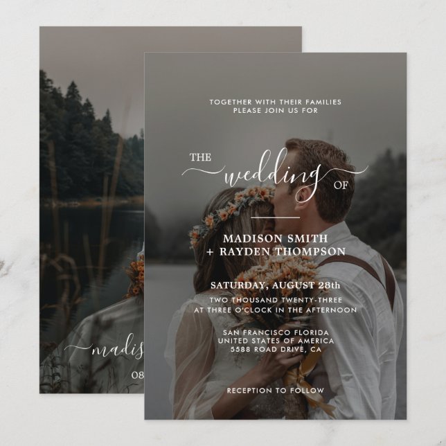 Convites Casamento de Fotografias com Sobreposição 2 de Scr (Frente/Verso)