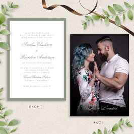 Convites Casamento de Fotografias com Verde e Script Clássi
