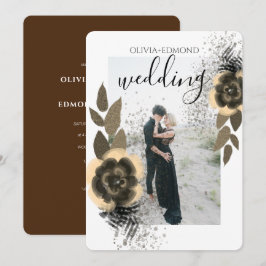 Convites Casamento de Fotografias das Flores do Ouro Elegan